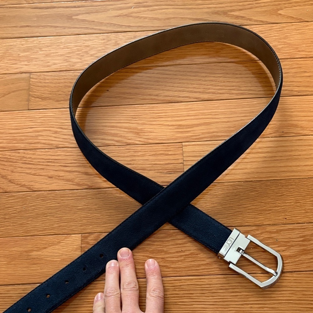 Classic navy blue suede Belt with Silver Buckle